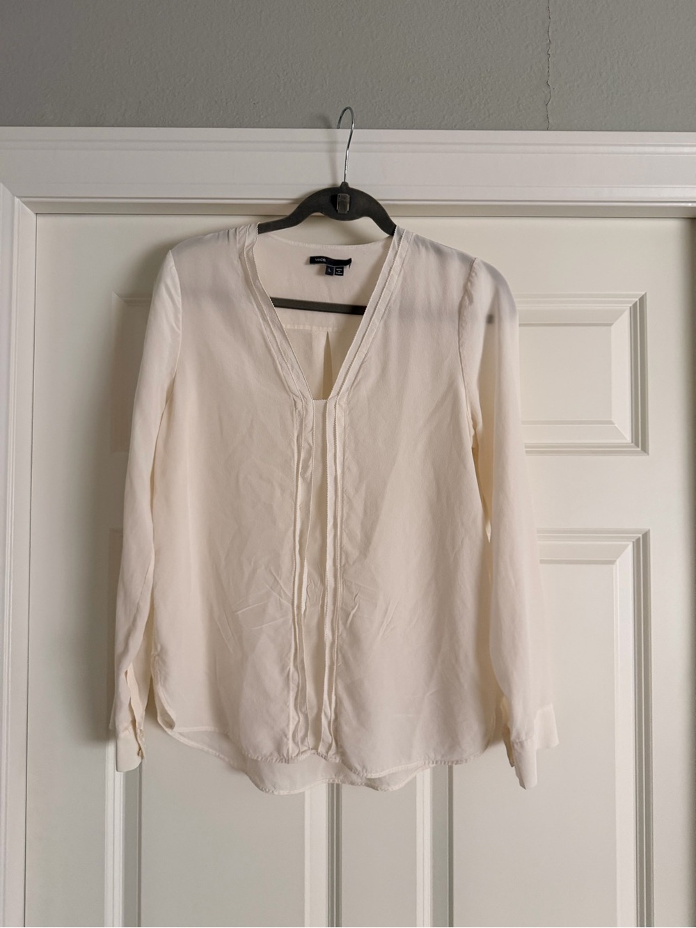 Vince Cream V-Neck Silk Top